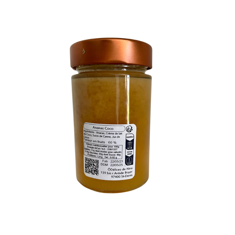 Ôdélices de Nina - Confiture ananas à la crème de coco, 230g