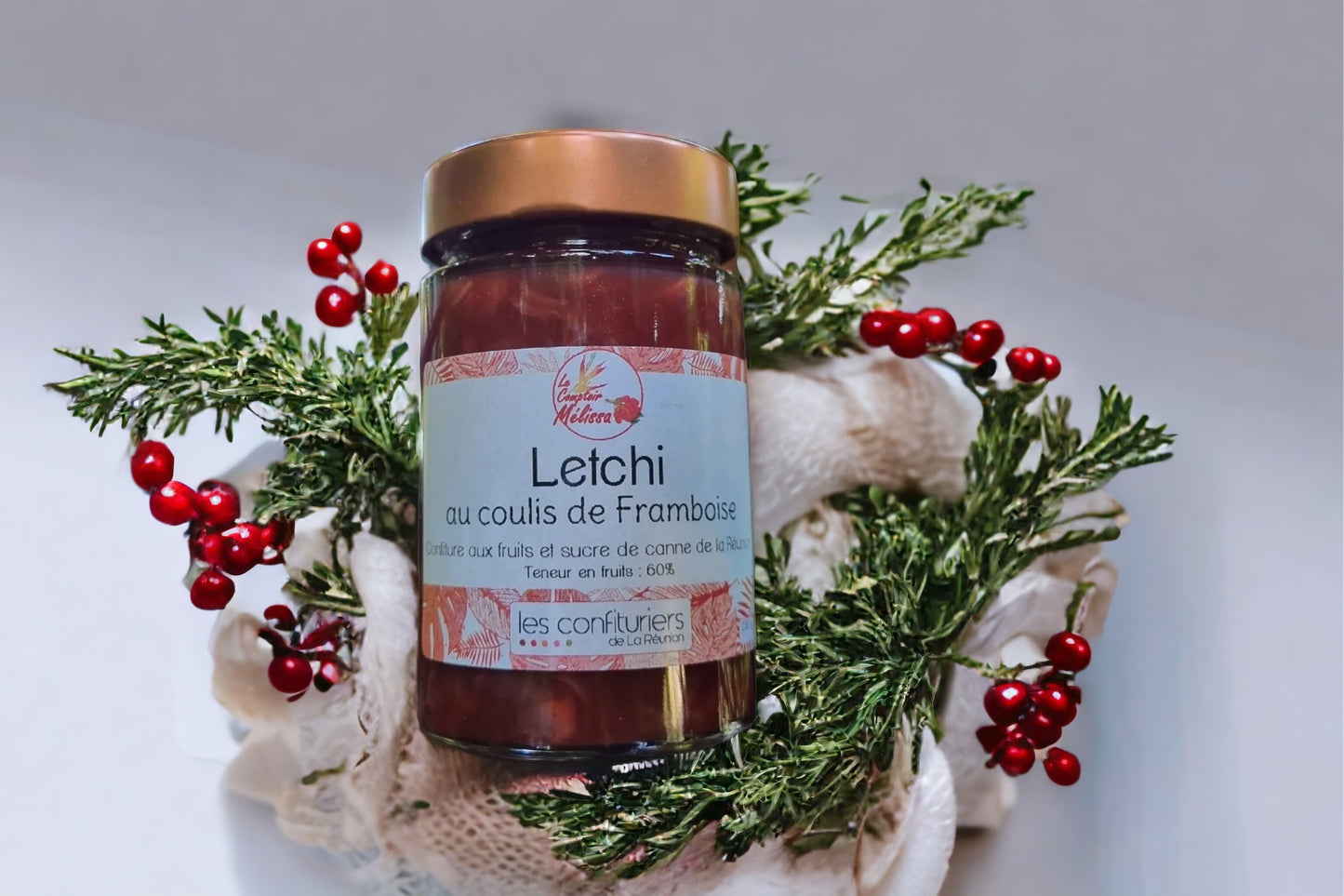 Le Comptoir Mélissa - Confiture Letchi au coulis de Framboise, 230g