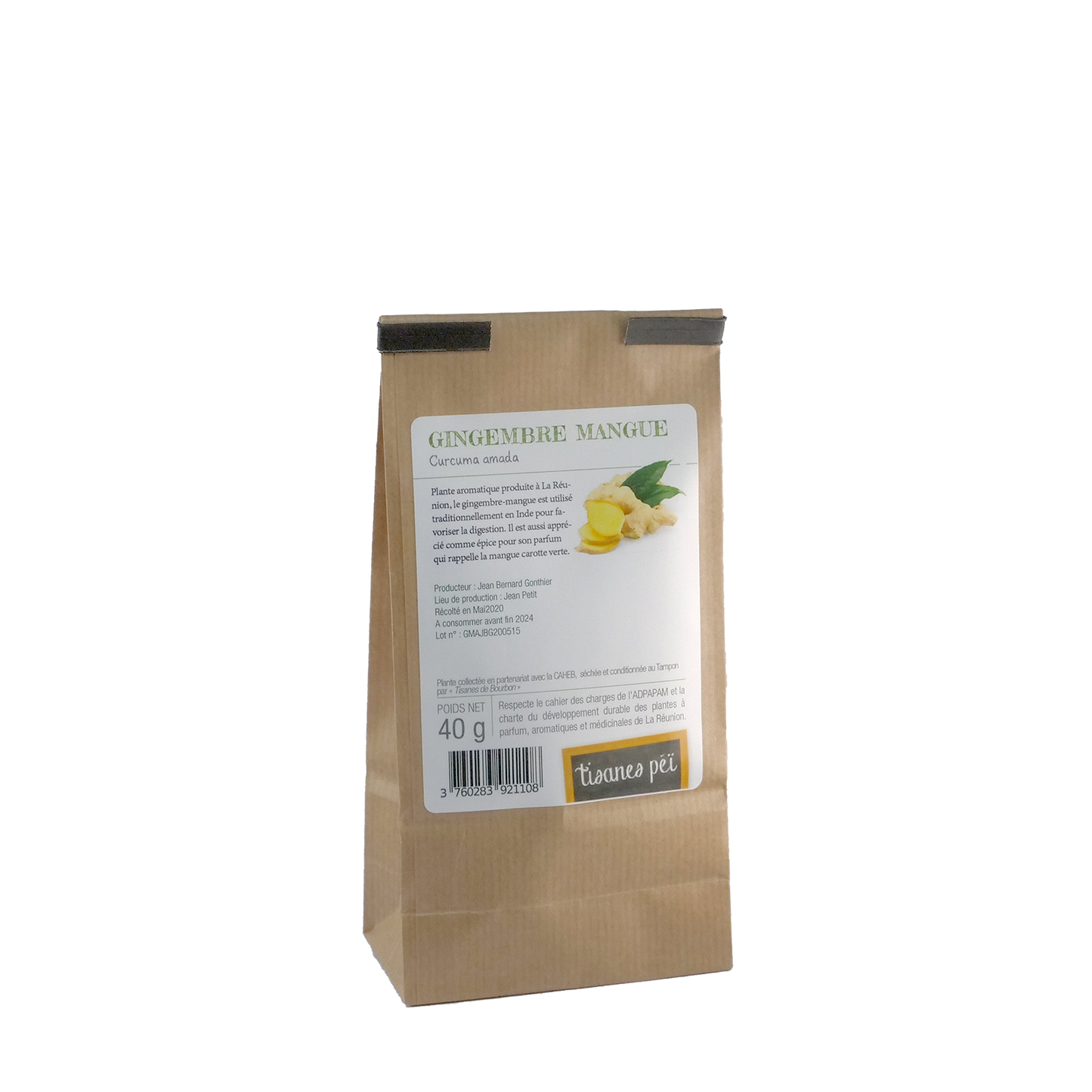 Tisanes de Bourbon - Gingembre mangue, rhizhome déshydraté, 40g